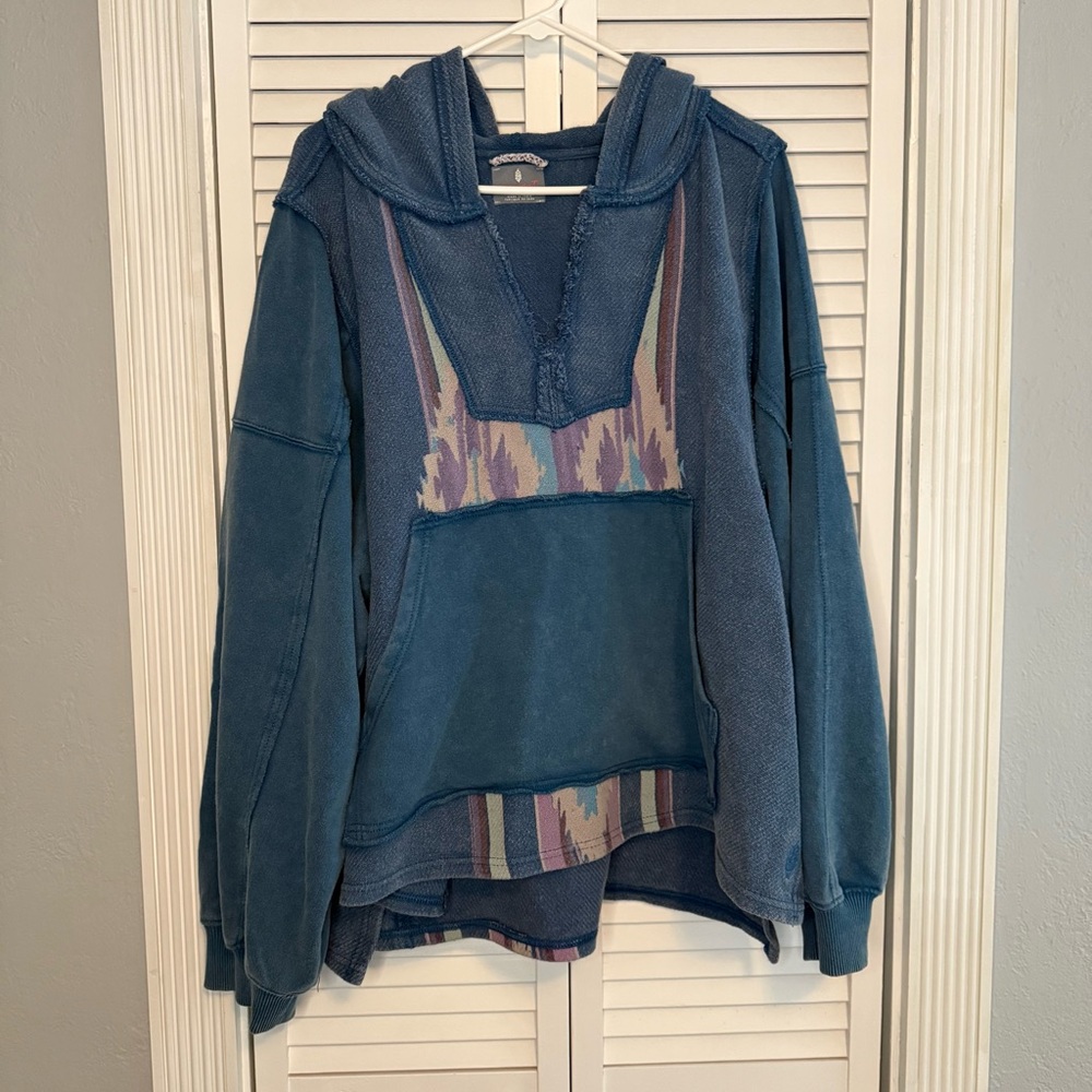 Free People Movement Surf Sesh Baja Sweatshirt Hoodie Size M Blue Oversized